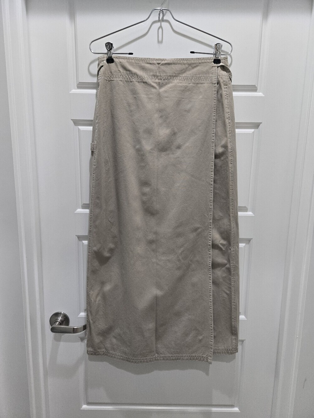 VINTAGE Y2K AMERICAN EAGLE COTTON KHAKI WRAP MAXI SKIRT WOMEN 6 BIB FRONT AEO - Picture 5 of 12
